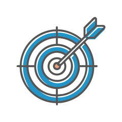 Goal target icon featuring a bullseye with an arrow hitting the center in blue on a white background