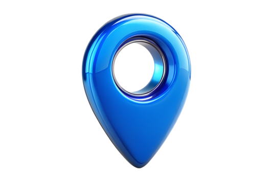 Photo of blue map location pin isolated on transparent background
