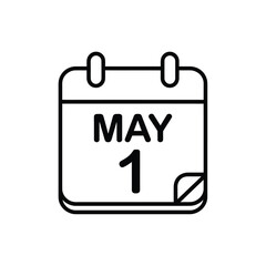 Simple line art icon of a calendar showing may first