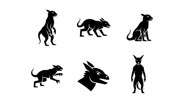 A silhouette set featuring a variety of depictions of a chupacabra