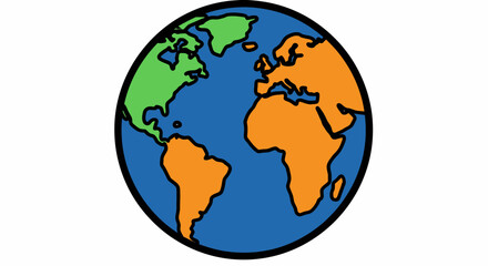 Obraz premium Colorful Cartoon Earth Depicting Continents and Oceans in Simple Style