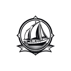 sailboat monochrome engraving emblem