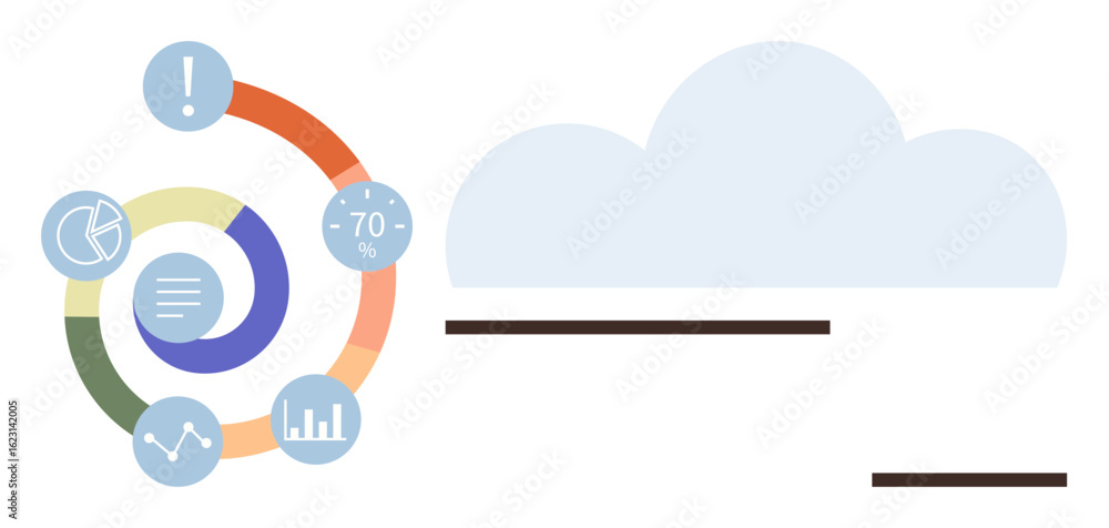 Poster circular chart with analytics symbols, cloud icon. ideal for data analysis, cloud computing, workflo
