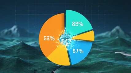 Abstract data visualization network, evolving bar charts, and pie graphs for business analytics and  - Powered by Adobe