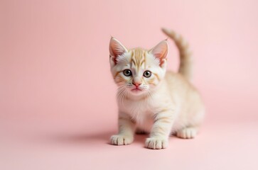 Fototapeta premium Cute Tiny Pink Paws Baby Cat Soft Fur Gentle Focused ai generated