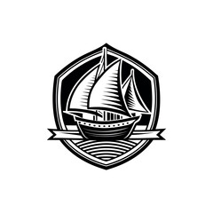 sailboat monochrome engraving emblem