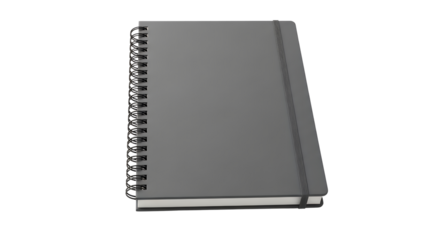 Spiral Notebook Black Cover with Elastic Band on Transparent Background