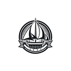 sailboat monochrome engraving emblem