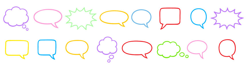 Collection of colorful speech bubbles and thought balloons in various shapes