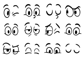 Cartoon eyes showing different expressions on a white isolated surface view
