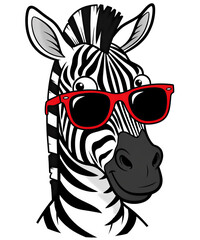 Cartoon Zebra Head with Sunglasses