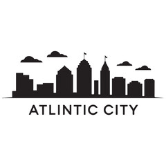 Fototapeta premium Atlantic city skyline silhouette. Black Arlington city. Vector black silhouette. with white background