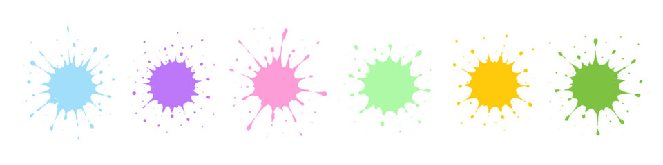 Illustration of colorful paint splatters in a row on a bright surface design