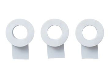 Three identical, white, circular, washer-like objects, each with a centered hole and a rectangular projection