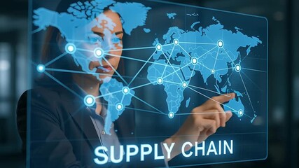 A person interacts with a projected Supply Chain system.  - Powered by Adobe