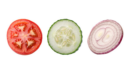 Sliced Cucumber, Tomato, and Onion – PNG Image on Transparent Background