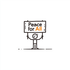 Stick figure holding "Peace for All" sign promoting disarmament  