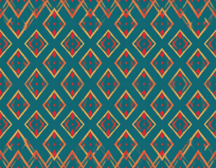 Teal Geometric Diamond Pattern with Orange and Red Accents
