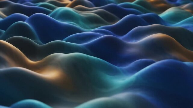 Mesmerizing abstract liquid waves flowing smoothly with vibrant blue teal and warm orange gradient c