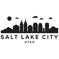 Fototapeta premium Salt Lake City skyline horizontal banner. Salt Lake City, Utah. Vector template for your design. Vector black silhouette. with white background