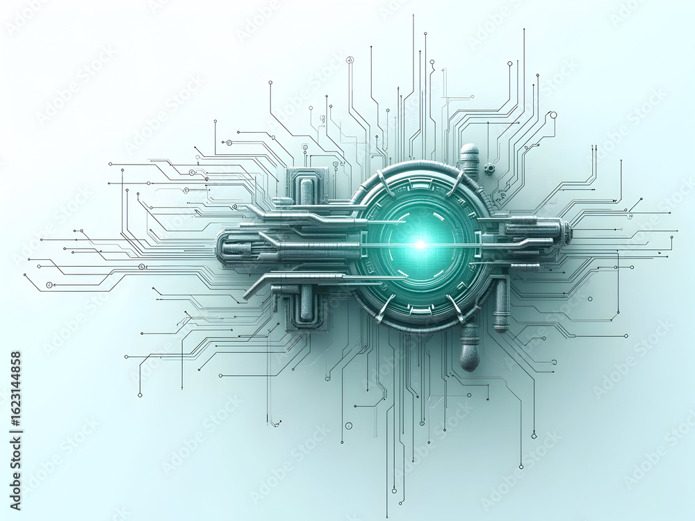 Poster intricate hightech schematic diagram, futuristic circuitry and innovation depicting the complexity o