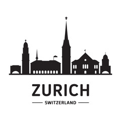 Zurich skyline horizontal banner. Zurich, Switzerland. Vector template for your design. Vector black silhouette. with white background