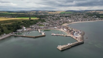 4k drone footage of the small town of Stonehaven in Aberdeenshire, UK