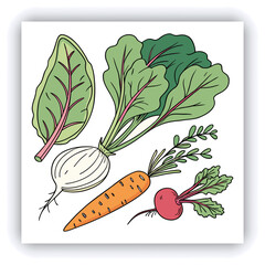 A hand-painted watercolor illustration, isolated on a white background, showcases a collection of vegetables including broccoli, tomato, carrot, pepper, asparagus, garlic, zucchini, corn, and green