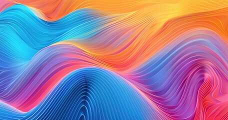 Vibrant abstract waves in blue, pink, and orange, showcasing fluid motion and color harmony.