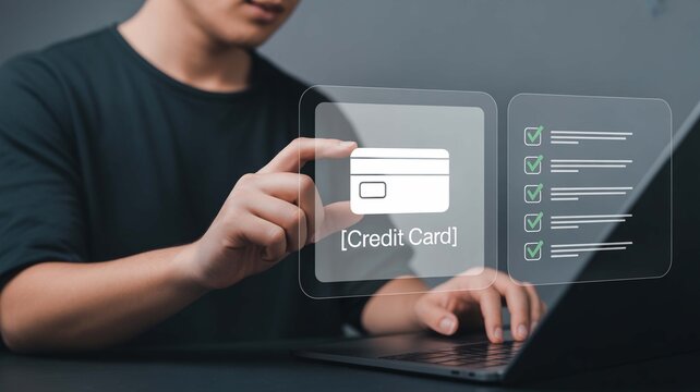 Secure online payment processing with easy credit card verification on laptop, ensuring safe transactions and financial confidence for modern digital business owners and ecommerce shoppers