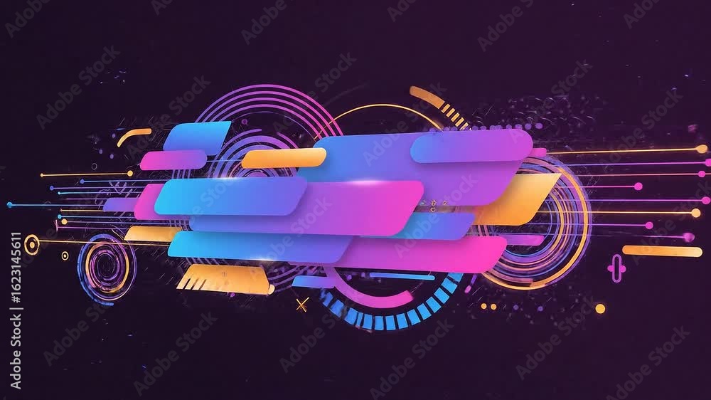 Aufkleber abstract futuristic digital animation of glowing neon geometric shapes and data flow technology back