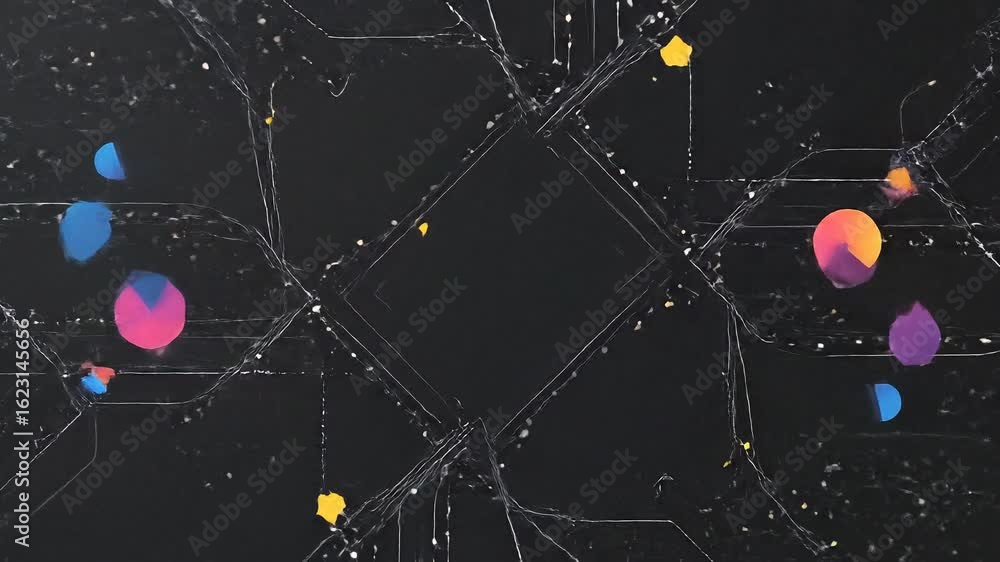 Fototapete vibrant abstract geometric shapes evolving into a complex digital data network on a dark background