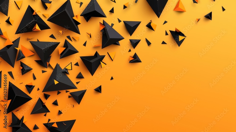 Aufkleber abstract composition of black and orange triangular shapes against a gradient background.