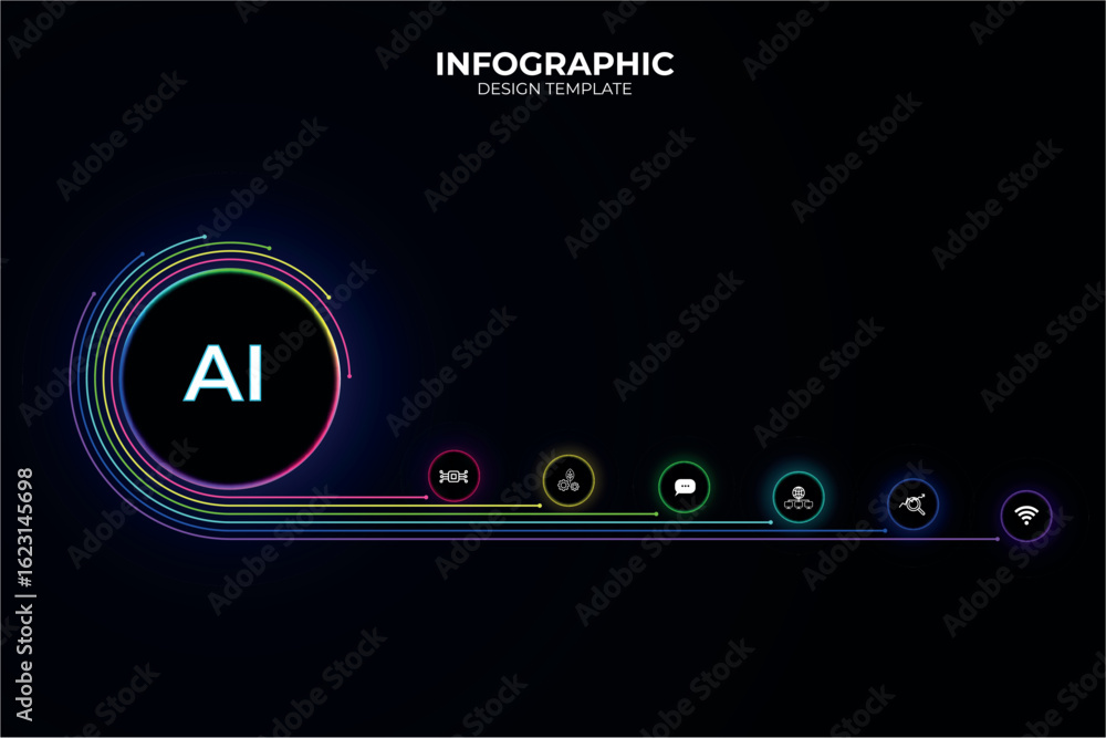 Fototapete futuristic template for process flow diagram dark version. circle infographic design with colorful t