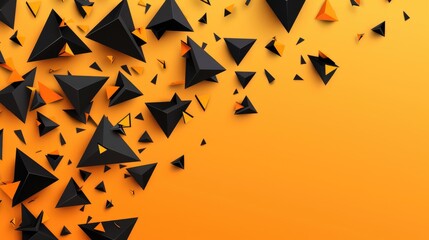 Abstract composition of black and orange triangular shapes against a gradient background.