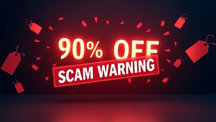 Eye-catching red and white graphic displaying a scam warning with bold text and a vibrant background.
