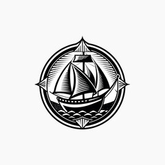 sailboat monochrome engraving emblem