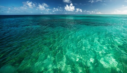 deep green crystal clear bahamian water sunlit surface bahamas landscape water
