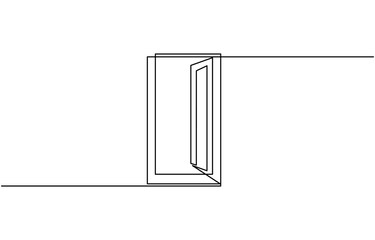 Open door with one continuous line. Single line editable drawing of office entrance,modern design symbolizing entry, opportunity, and transition