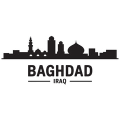 Fototapeta premium Baghdad skyline horizontal banner. Baghdad, Iraq. Vector template for your design. Vector black silhouette. with white background