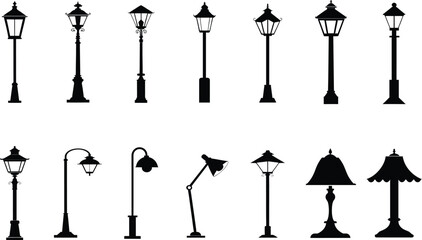 Black Lamps Silhouette Collection on Transparent Background