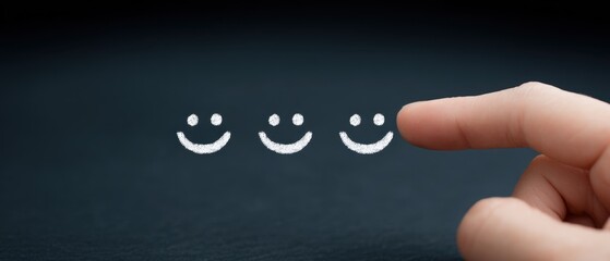 Capturing a moment of feedback and customer satisfaction. A finger delicately selects a smiley face, symbolizing a positive experience and positive rating.