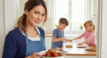 Smiling Mother with Strawberries