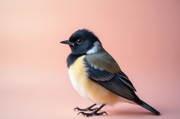 Obraz premium Elegant Small Avian Portrait Pink Background Delicate Pose ai generated