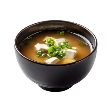 Cup of hot miso soup isolated die cut  