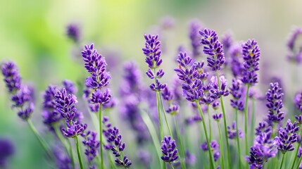 Naklejka premium A close-up of beautiful purple lavender flowers in full bloom.