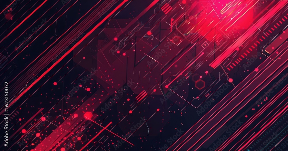 Poster abstract digital background with red and black geometric patterns and lines.