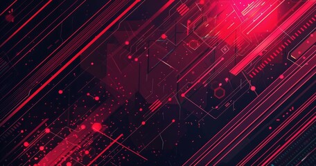 Abstract digital background with red and black geometric patterns and lines.