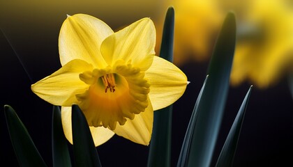 bright yellow daffodil stands elegantly displaying its ruffled petals in full bloom