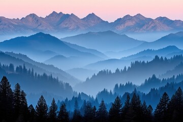 Serene Landscape of Distant Mountains - Nature